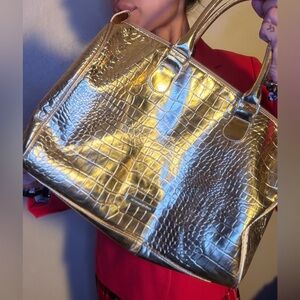 BCBGMAXAZRIA Metallic Gold Croc-Embossed Women's HandBag